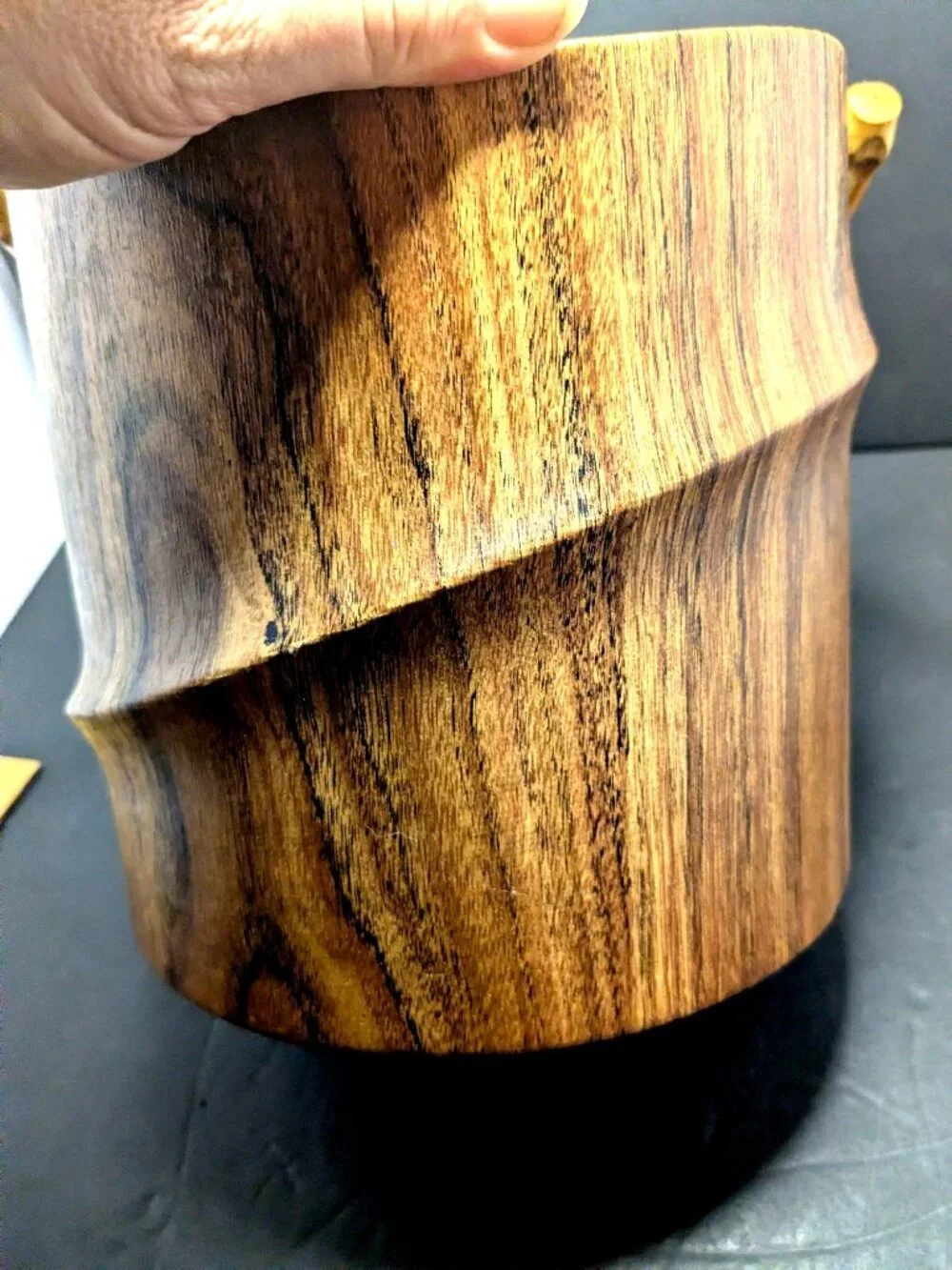 Vtg. Bamboo Handle Faux Wood Ice Bucket by Kraftware MCM Tiki Barware Kitch